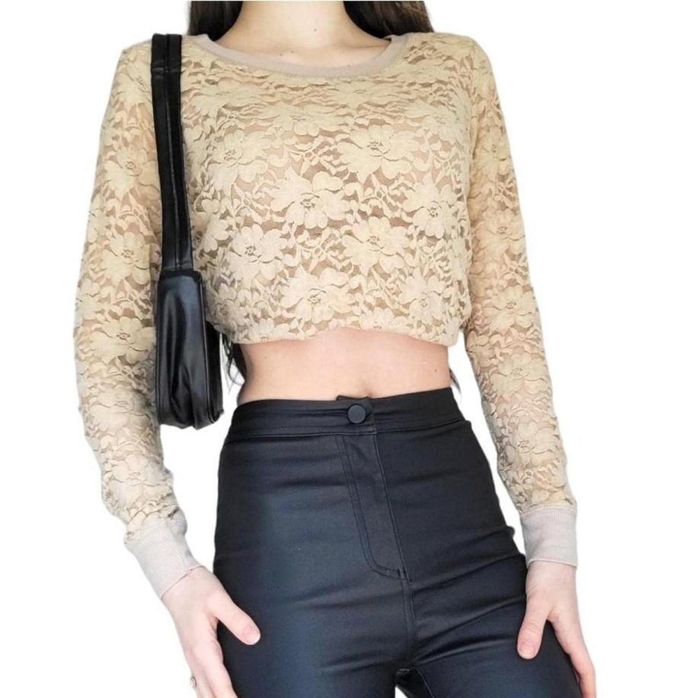 Tan Lace Long Sleeve T shirt Top